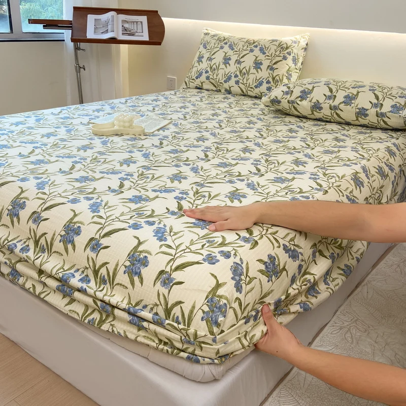 1PC Flower Printing Bed Sheet For Double Bed Adjustable  Elastic Band Wrap Around Mattress Cover Queen/king 매트리스커버 No Pillowcase