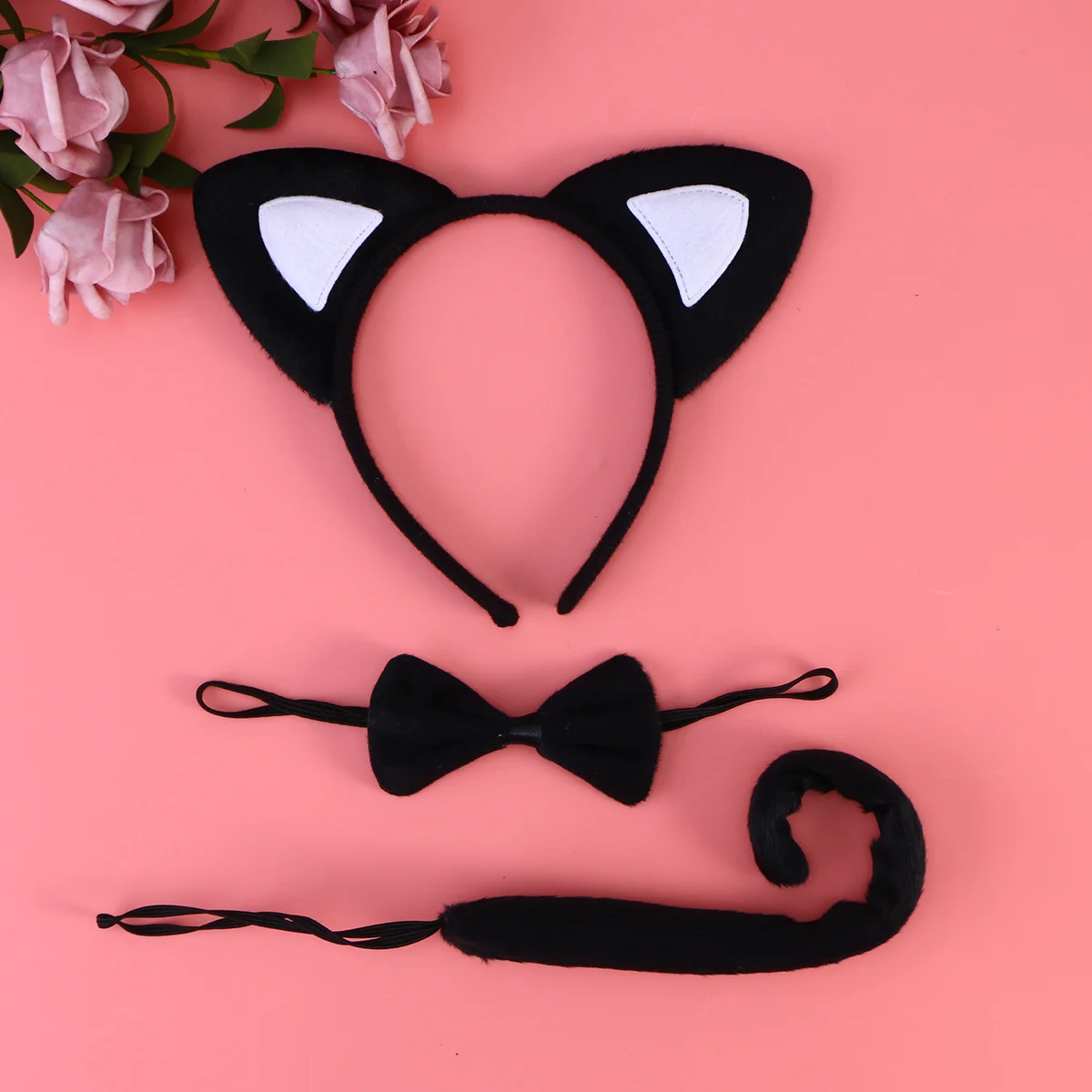 3Pcs Kids Cat Ears Headband Bow Ties Tail Set Party Cosplay Costume (Black and White) cat cosplay cat cosplay set