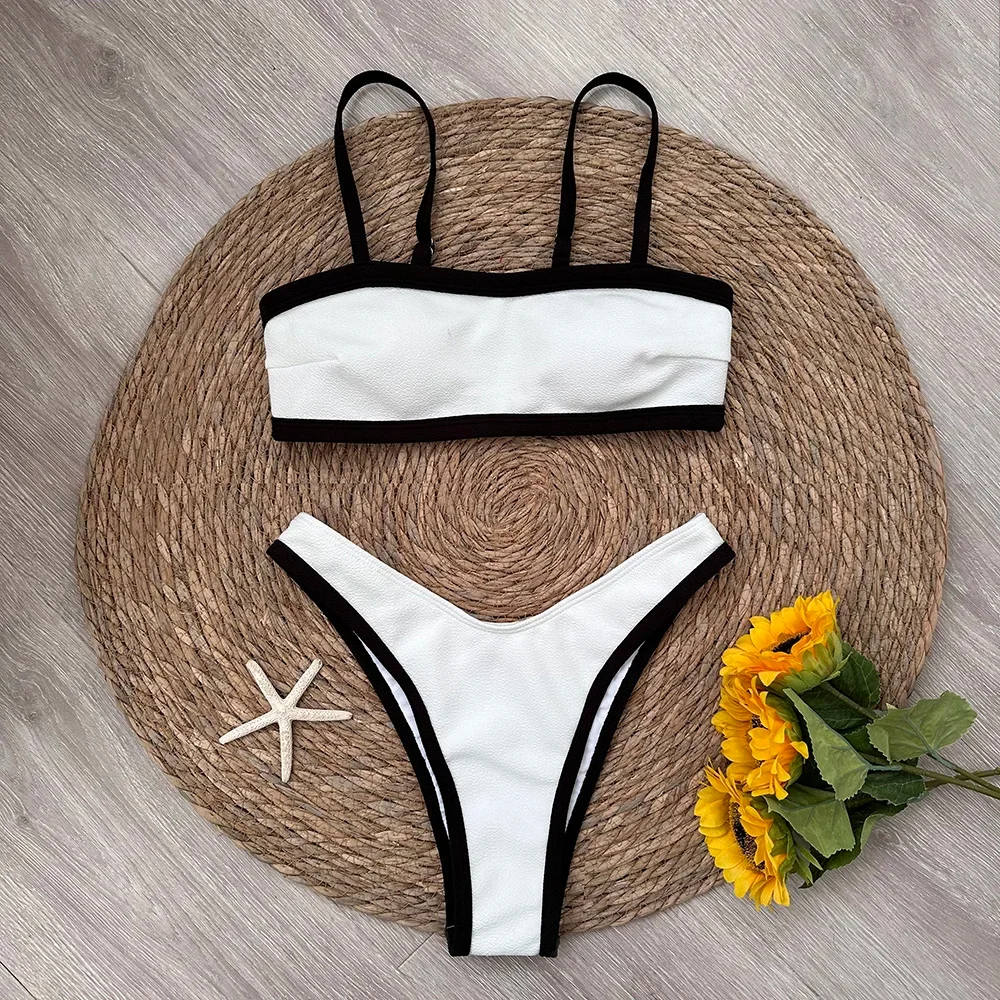 Conjunto de Bikini brasileño para mujer, traje de baño de una pieza con anillo atado al cuello, ropa de playa para surfear, 2024