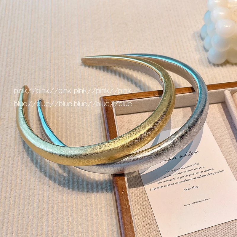 Neues modisches Haarband in Gold, Silber und Pink für Damen, Mädchen und Kinder 2026, aus PU-Leder, einfarbig, Haarreif, Haaraccessoires, Partykleidung – Detail 3