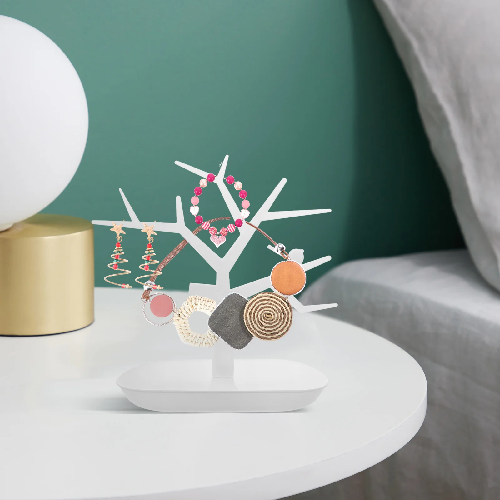 

Metal Jewelry Stand White Tree Shape Earring Holder For Necklace Bracelet Watch Display Rack Jewelry Organizer Storage