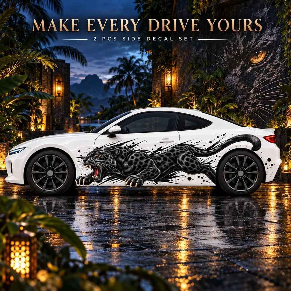 2 PCS Black Panther Car Side Decals, Roaring Panther and Ink Splash Die-Cut Vinyl Sticker Set