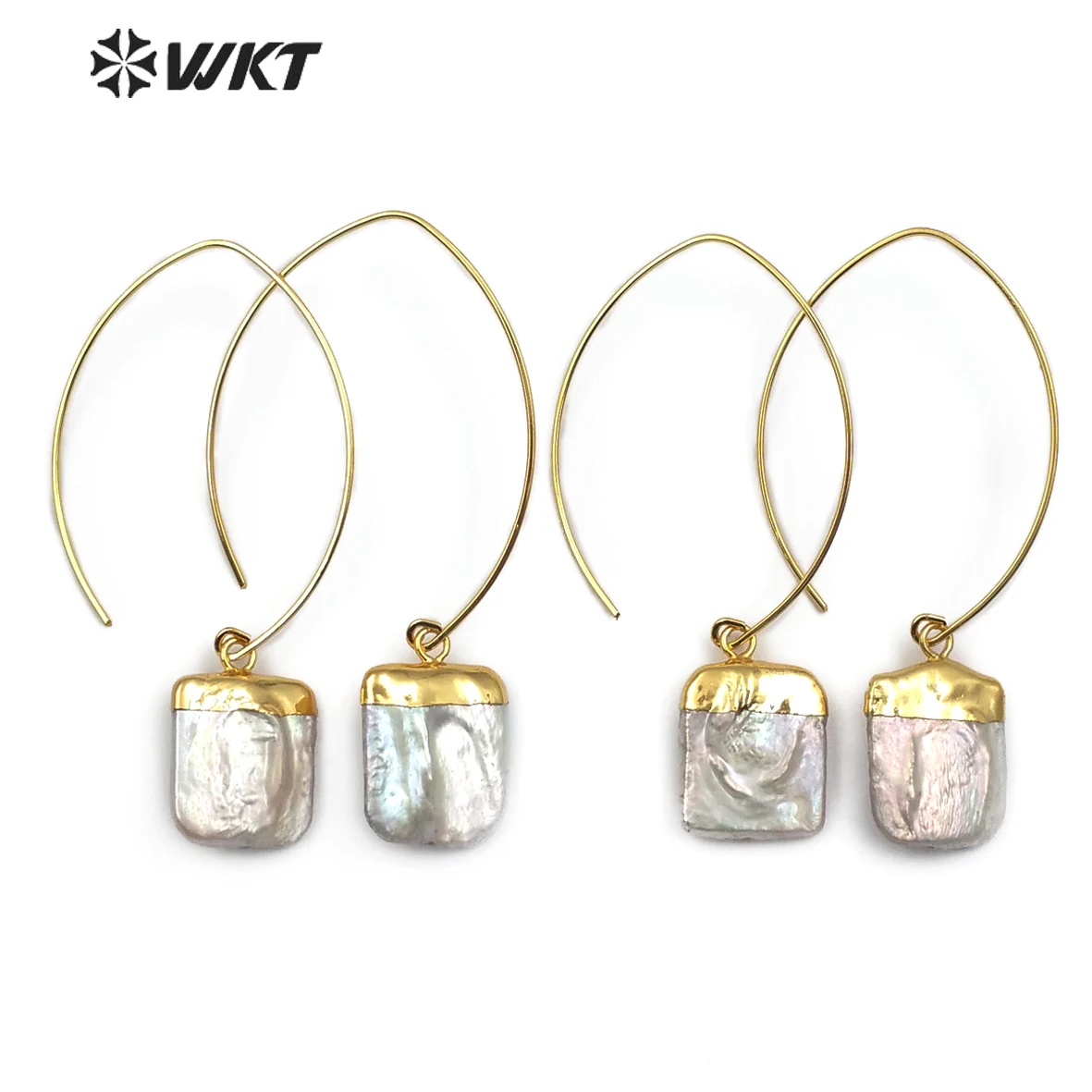 

WT-E492 WKT High Quality Simple Style Earrings Gold Hoop With Natural Square Freshwater Pearl Pendant Women Gift For Party