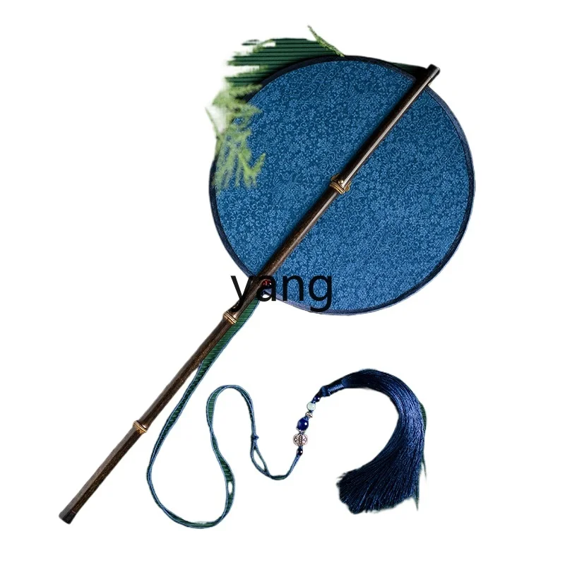 

Yjq Silk Handmade Flowers Luo Circular Fan Chinese Wind Length Tassel Han Chinese Clothing Lengthened Handle Folding Waist Fan