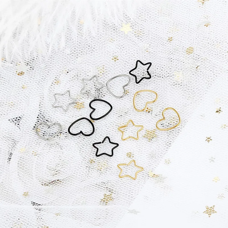 2 قطعة الجراحية الصلب القلب ستار الأنف الدائري ثقب مسمار الغضروف أقراط مجوهرات الجسم للنساء فتاة