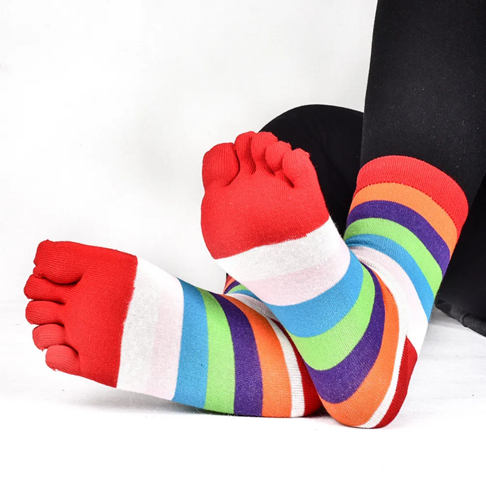 Women's Colorful Stripped Five Toe Socks Cotton Moisture Absorption Breathable Heat Resistant 5 Toe Socks Perfect for Daily Wear