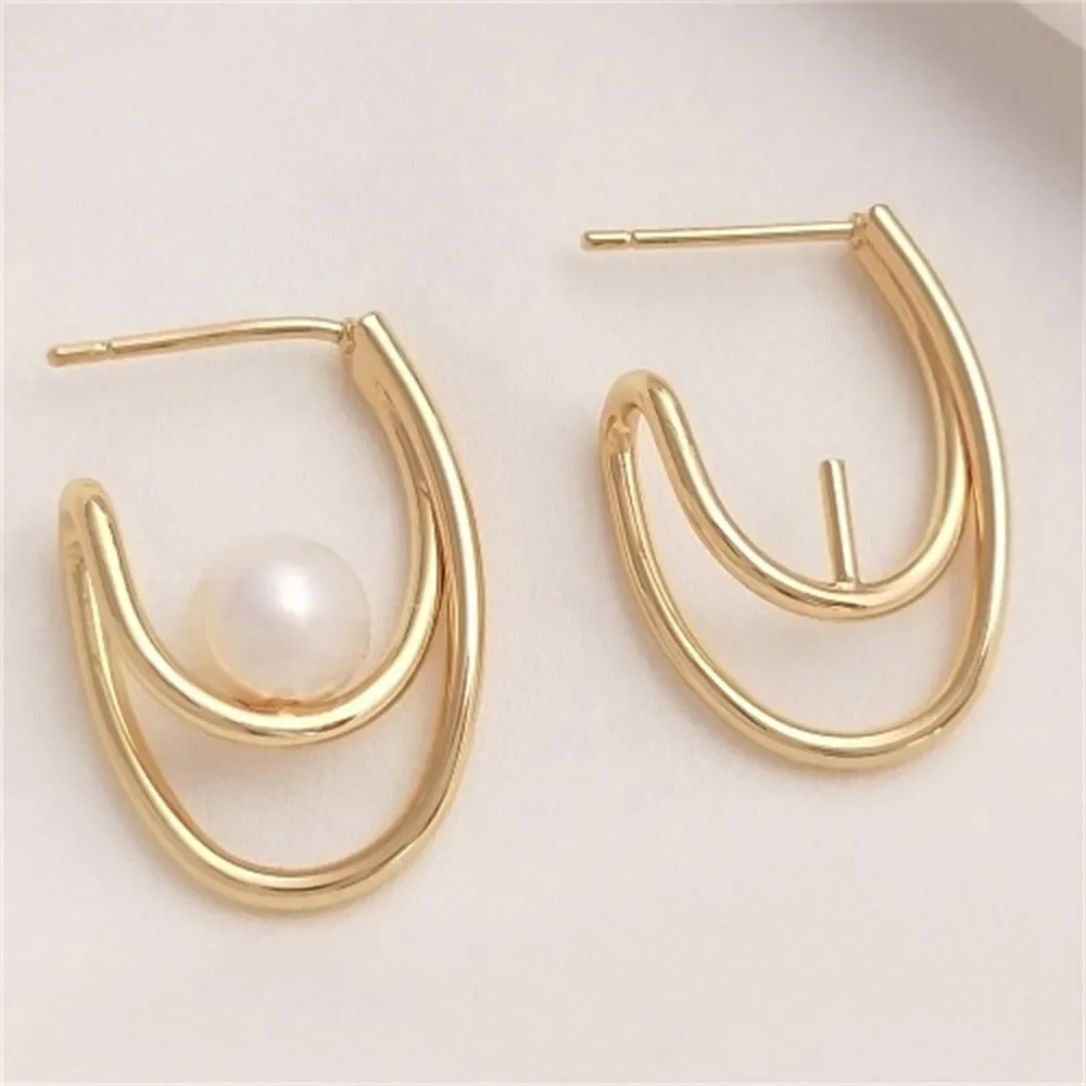 

925 Silver Needle 14K Gold Wrapped Earrings Handmade DIY Set with Half Hole Crystal Pearl Needle Bracelet Earrings Material E094