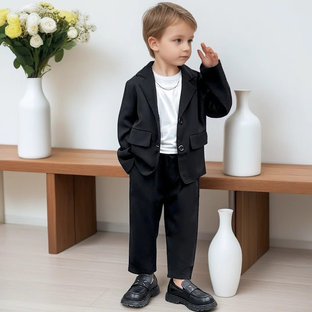 

Boys Suit Set Kids Formal Blazer Outfit British Style Flower Child Wedding Pageant Tuxedo 2-14 Y Boy Piano Performance Costume