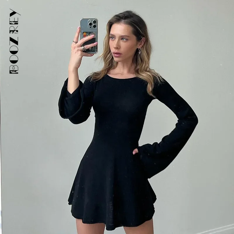 BoozRey Body z długim rękawem Club Sexy Top Goth Clothing Mock Party Outfit Kombinezon z wysokim stanem Szyja Solidne sukienki Streetwear