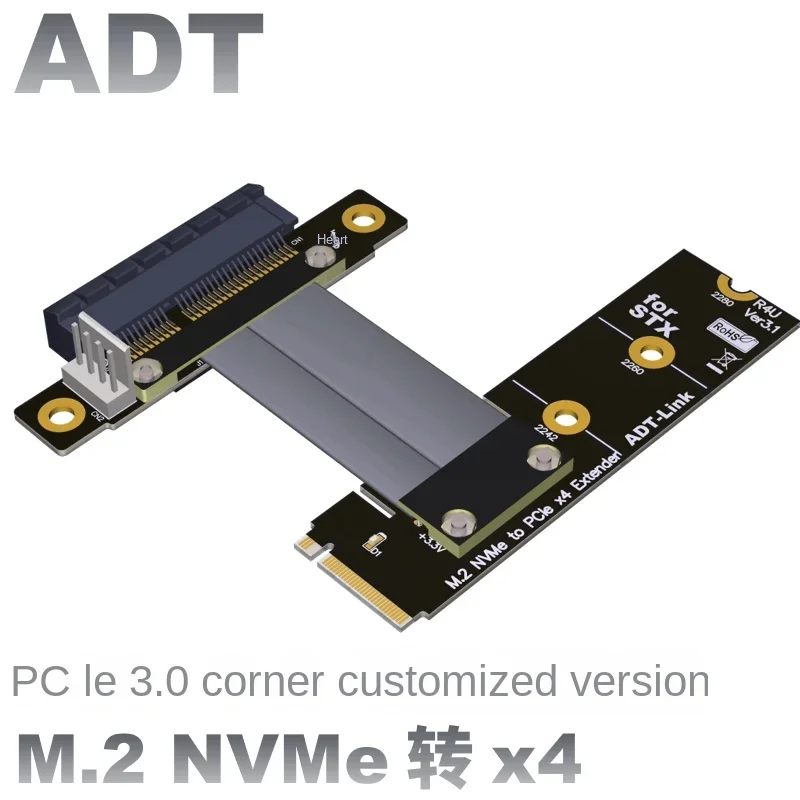 M2 NGFF NVMe Extension Cable to PCIE x4 Board Card Built-in Corner Turning Adapter M.2 4x ADT