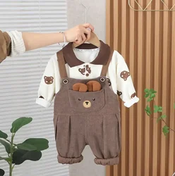 Infant Baby Outfits Sets 6 To 12 Months Boys Clothes for Kids Cartoon Bear Long Sleeve T-shirts+Corduroy Overall 2Pcs Tracksuits