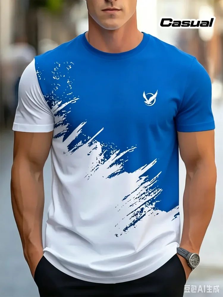 Fashion Simple Style Men's Casual T-shirt Summer Breathable Crew Neck Short Sleeve Tops Trend Street Man Clothes