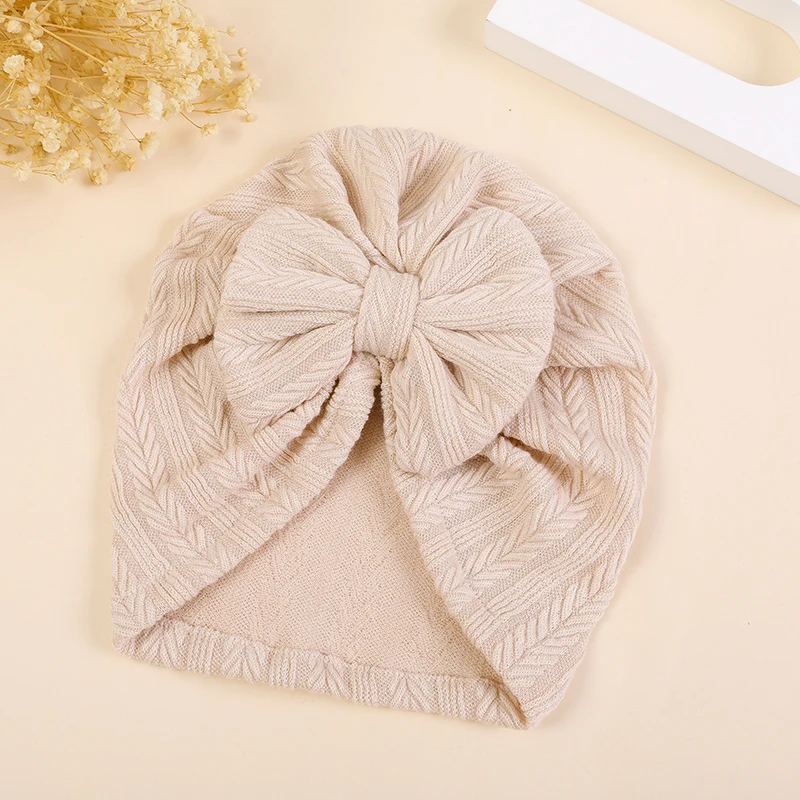 New Fashion Ribbed Bow Baby Turban Hat Infant Soft Elastic Beanies Cap Breathable Solid Color Baby Girl Bonnet Hats for Newborn