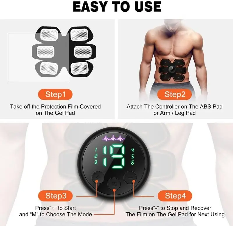 Équipement d'entraînement de stimulateur Ab rechargeable par USB pour l'entraînement de force de l'abdomen, des bras et des jambes pour hommes et femmes