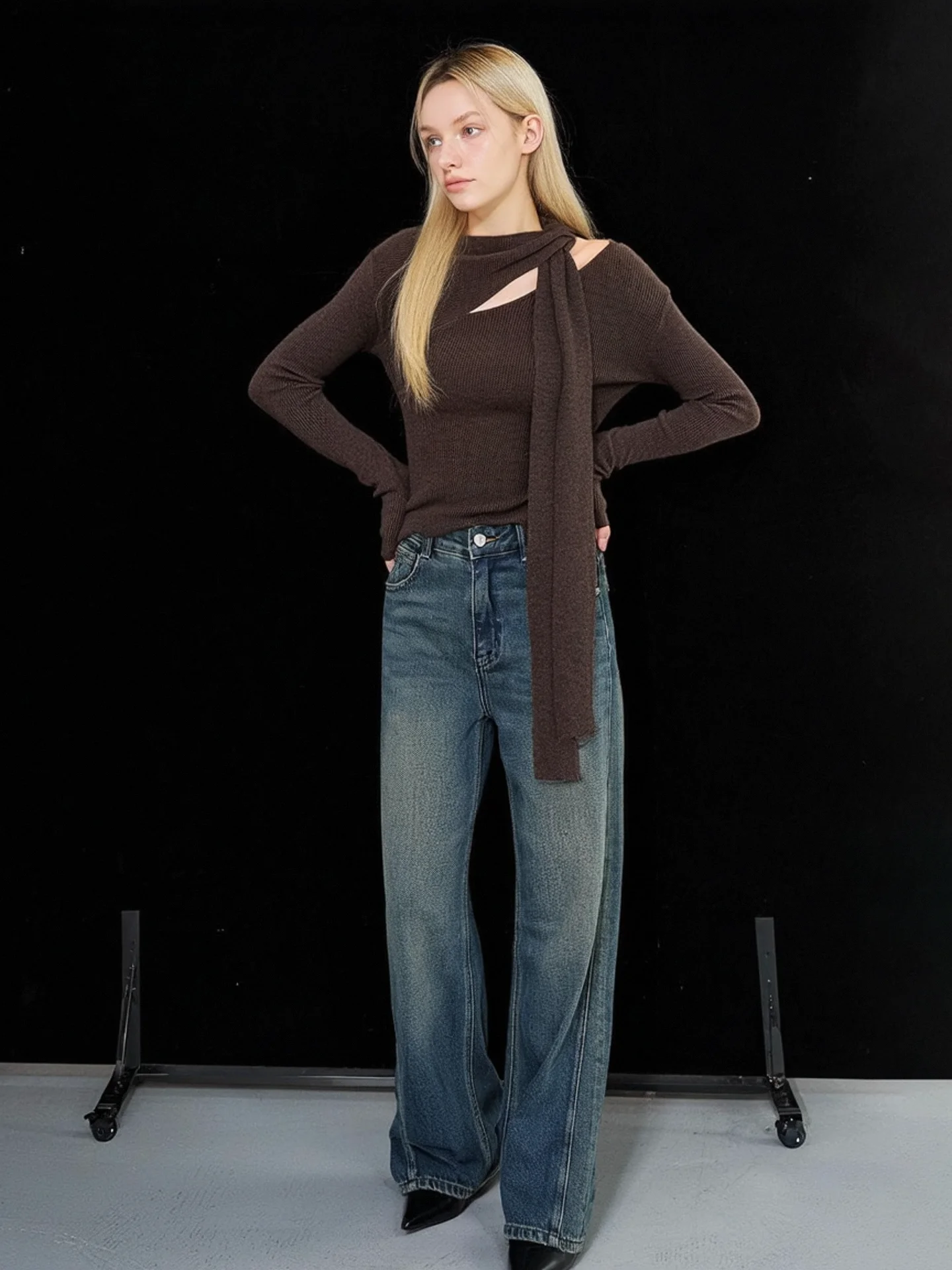 

HUAAPPUW женский шерстяной вязаный свитер с вырезом Sa кофейного цвета, осень-зима, новый мягкий длинный топ све