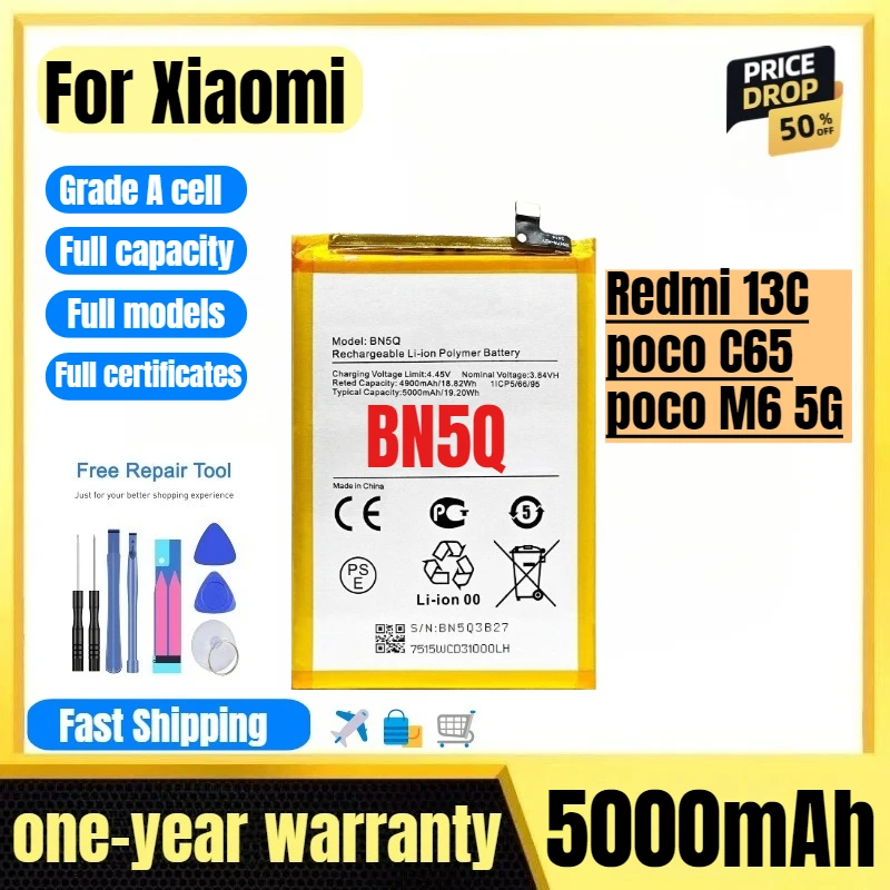 

BN5Q for Xiaomi Redmi 13C/poco C65/poco M6 5G Phone Battery High Quality High Capacity Replacement Bateria Grade A Cell Tools