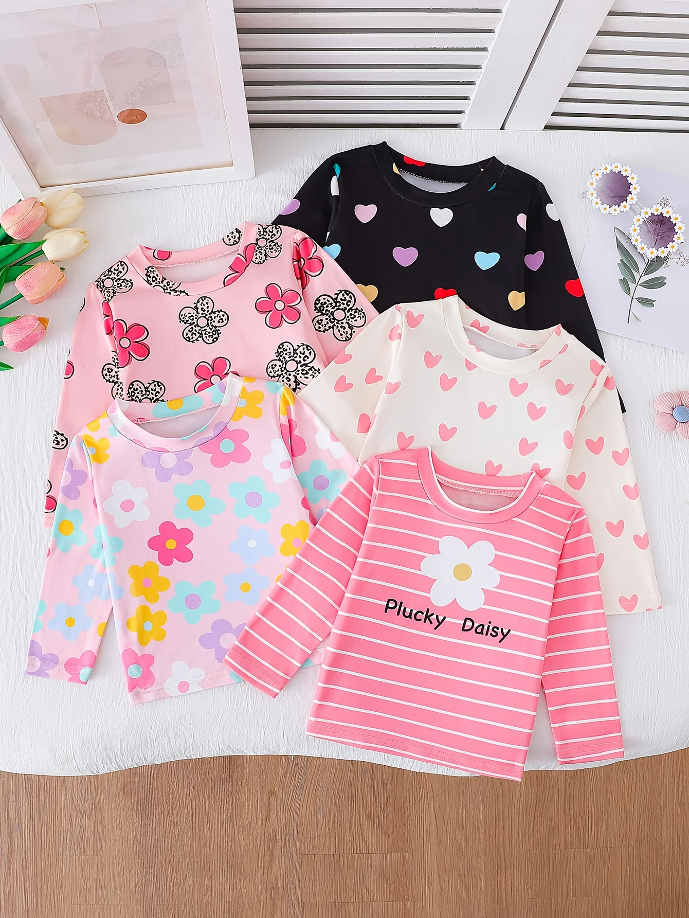 

Комплект с длинными рукавами и принтом сердца и цветов на День святого Валентина для маленьких девочек, милая милая повседневная внутренняя одежда, подарок на день Святого Валентина/день рождения