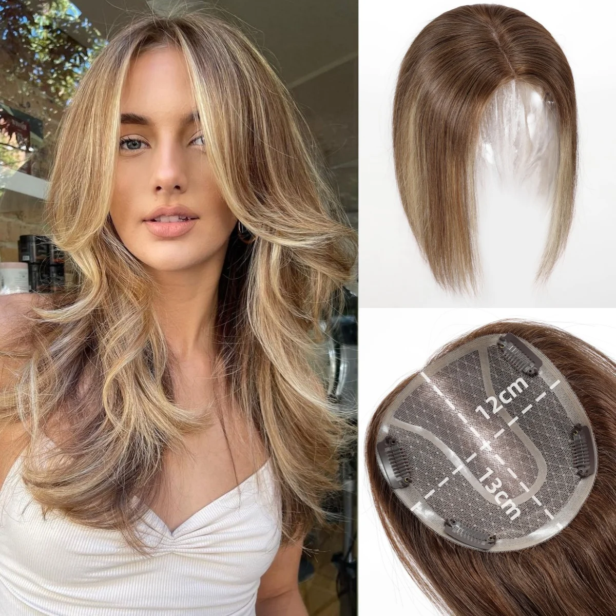 14 Inch Bruin Menselijk Haar Toppers Mono Lace Base Clip In Haarstukken Zijde Steil Natuurlijk Menselijk Haar Toppers Voor Vrouwen Dagelijks Gebruik