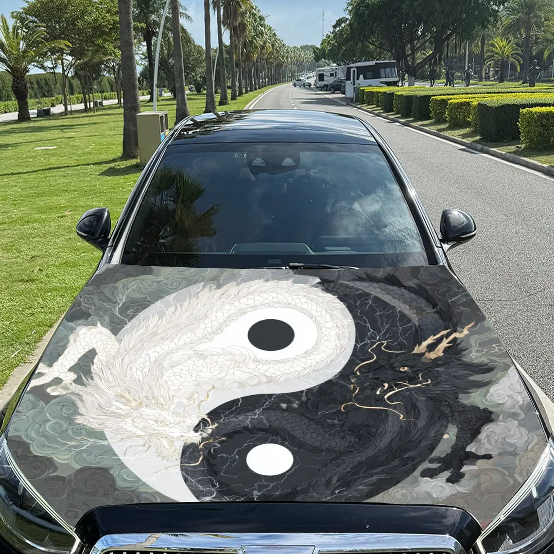

Mysterious Yin-Yang Double Dragon Pattern car hood stickers, waterproof self-adhesive, scratch resistant, easy to stick, durable