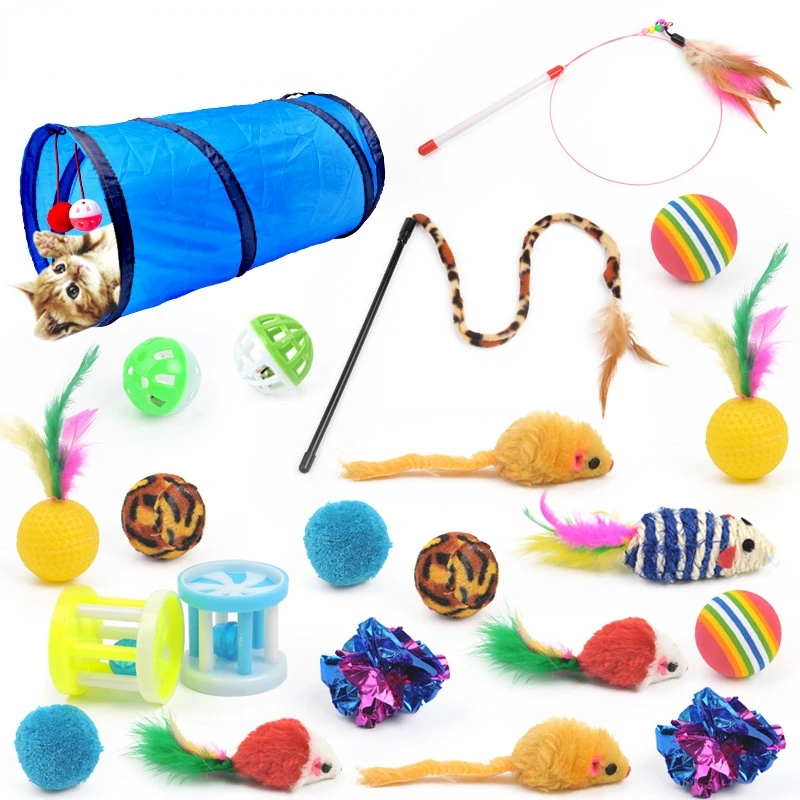 Kitten Toys Variety Pack-Pet Cat Toy Combination Set Cat Toy Funny Cat Stick Sisal Mouse Bell Ball Cat Supplies 20/21 Piece Set