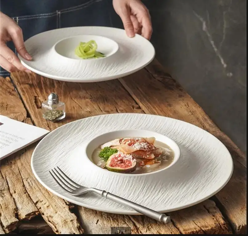 

Nordic Ceramic Straw Hat Plate Hotel Restaurant Dessert Salad Steak Food Decoration Home Kitchen Tableware