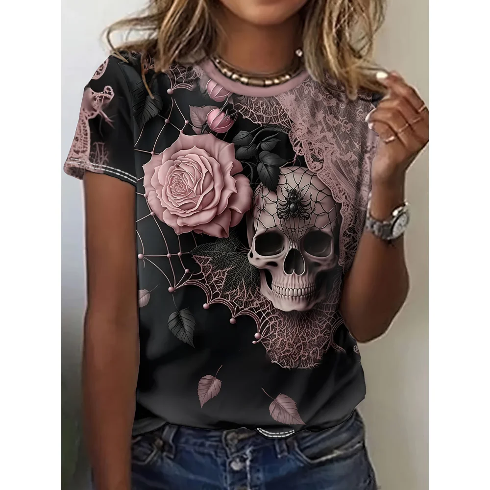 Summer Skull T-Shirt Fashion Short Sleeve Women 3d Printed Skull Women Clothing Casual T Shirt For Men Daily Party Tops Tee