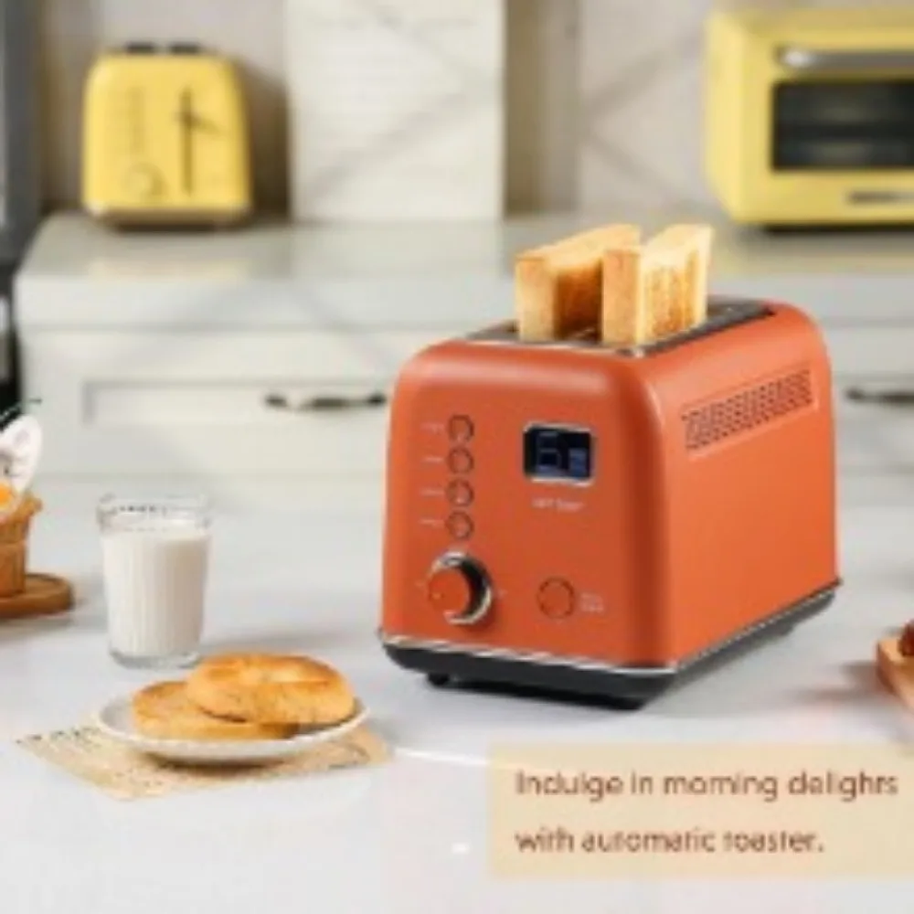 Grille-pain numérique intelligent sans levier à 2 tranches avec minuterie de compte à rebours LCD, réglages de 9 nuances pour toast, bagels, gaufres, muffins