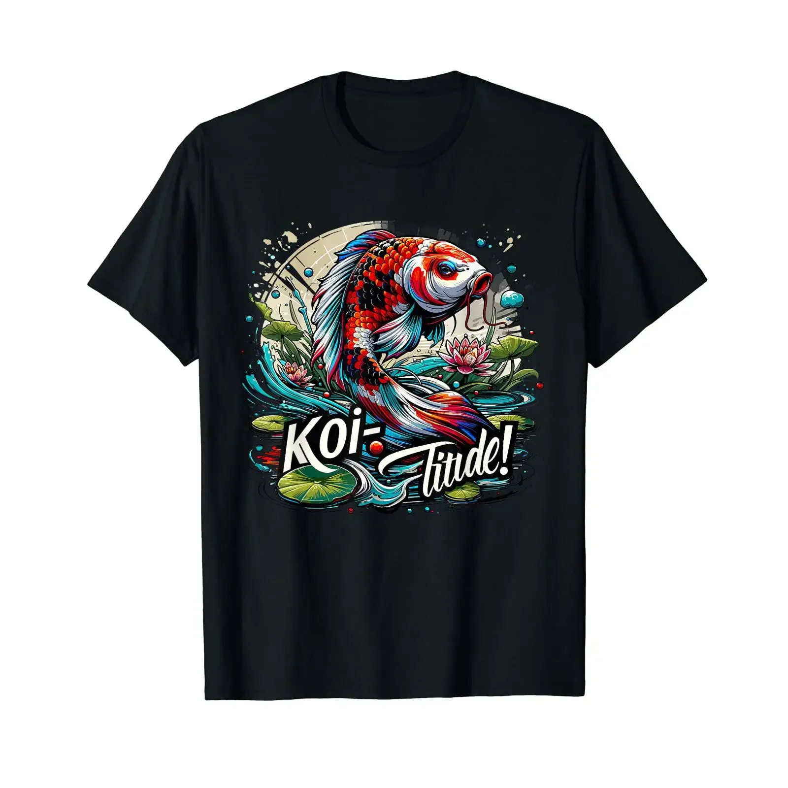 Koi T-Shirt mit japanischem Zen-Motiv, ruhige, positive Energie, schwarz, Vintage-Look, gewaschen, weich, Streetwear, atmungsaktiv, vielseitig einsetzbar, mit grafischem Design.