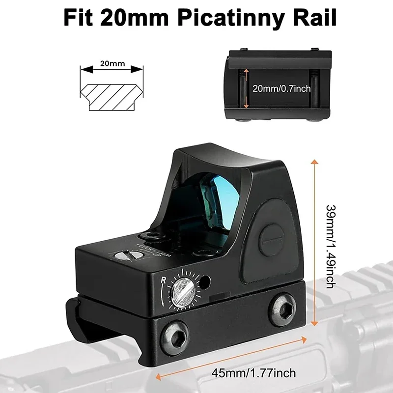 

Mini RMR Red Dot Sight Collimator Rifle Reflex Sight Scope fit 20mm Weaver Rail For Airsoft / Hunting Rifle