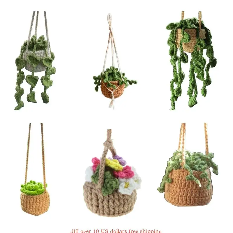 Car Hanging-Handmade Rear View Mirrior Charm Car Decorations Knitted Hanging- Planters for for Car Home-Decoration