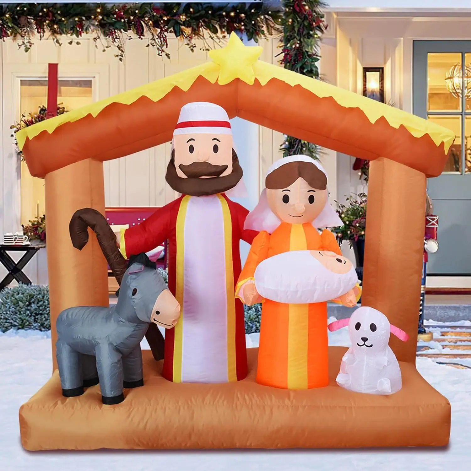 

6FT H Christmas Inflatable Nativity Scene with Build-in LED Lights, Christmas Inflatable Outdoor Indoor Decorations Large Party