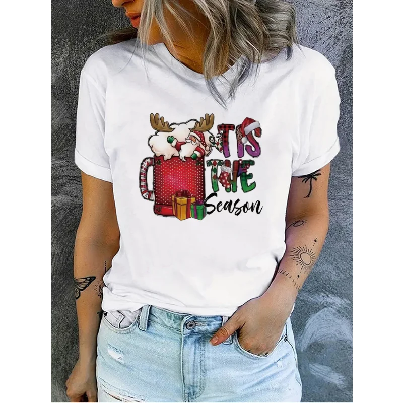 

Christmas Women's Round-neck Short-sleeved T-shirt with Fashionable and Casual Christmas Pattern Prints Aesthetic Clothes