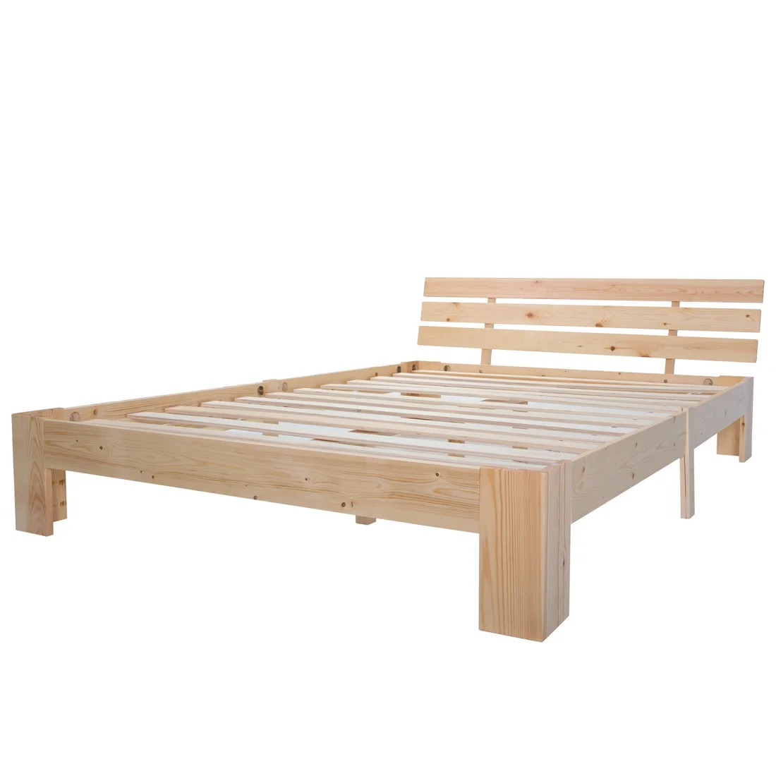 Holzbett, Doppelbett mit Kopfteil des Bettrahmens mit Schieferrost, 200 x 140 cm, Massivholz-Doppelbett, kann als Bett aus Kiefernholz verwendet werden – Detail 2
