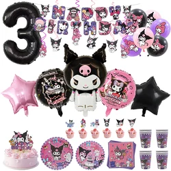 Kuromi Birthday Party Decoration Latex Aluminum Film Balloon Banner Kids Event Supplies PlateToy Gift Backdrop Cup
