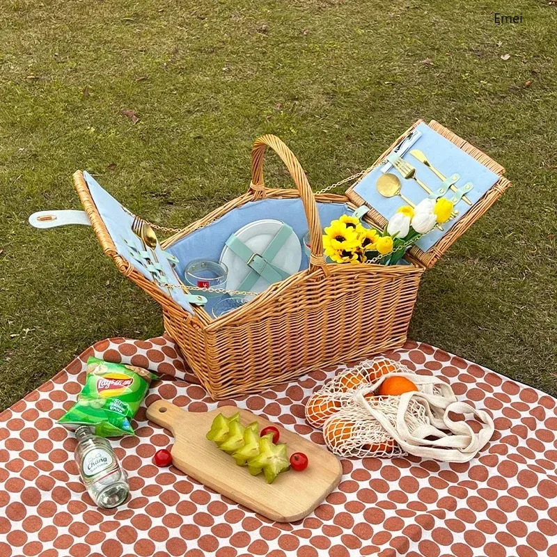 

Креативный дизайн, портативная двойная открытая корзина для пикника в форме дома, уличная весенняя прогулка, пикник, кемпинг, плетеная корзина из ротанга