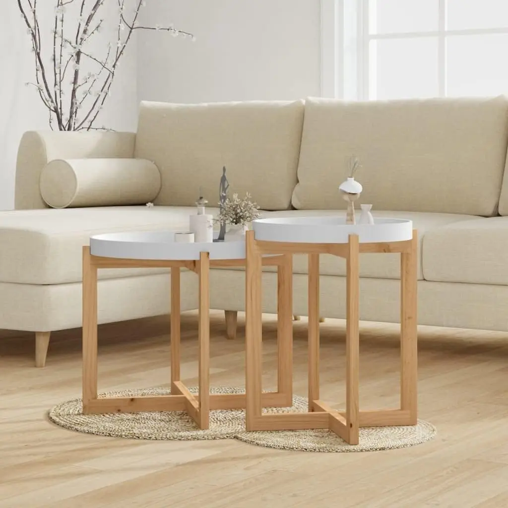 Dim Sum Table Sofa Side Table Wine Table Cocktail Table Coffee Tables 2 Pcs White Engineered Wood And Solid Wood Pine Suitable