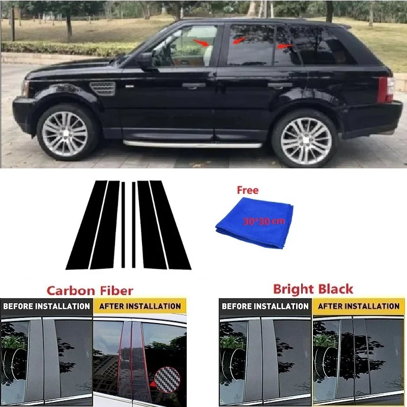 

6PCS carbon fibre Polished Pillar Posts For Land Rover Range Rover Sport 2010-2013 Window Trim Cover BC Column Sticker