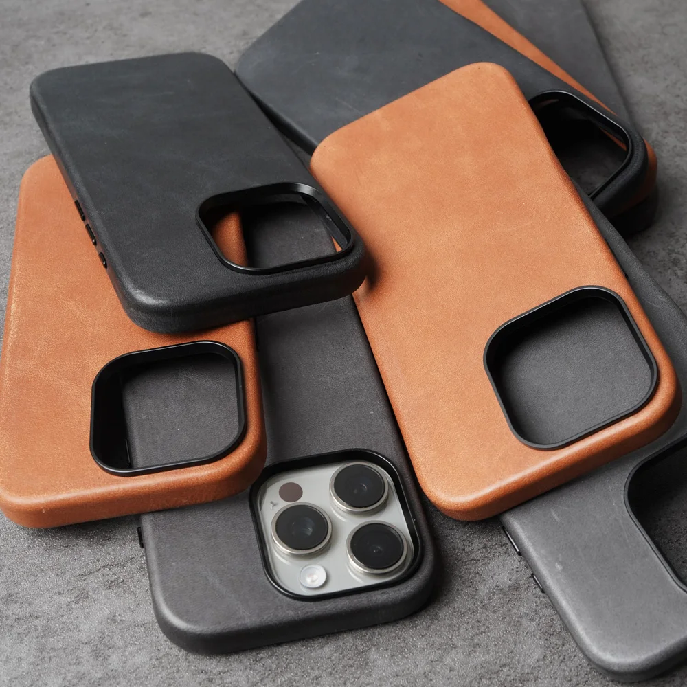 YMW Scratc Crazy Horse Genuine Leather Case for iPhone 16 15 Pro