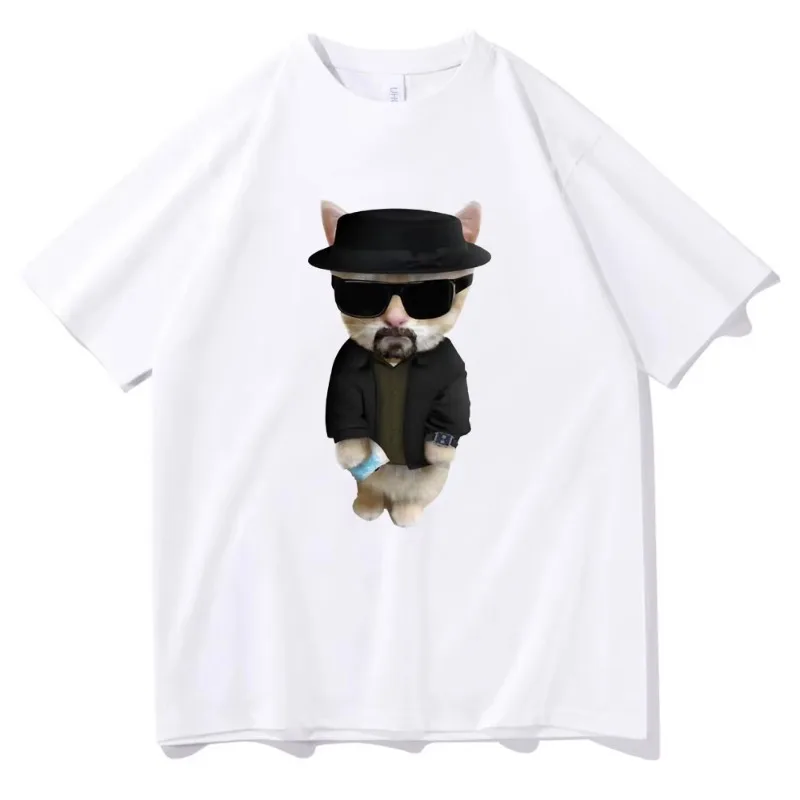 Camiseta Clásica Vintage de la Serie Breaking Bad con Heisenberg, Walter White y El Gato, Camiseta Divertida con Memes de Gatos Tristes y Llorones para Hombre