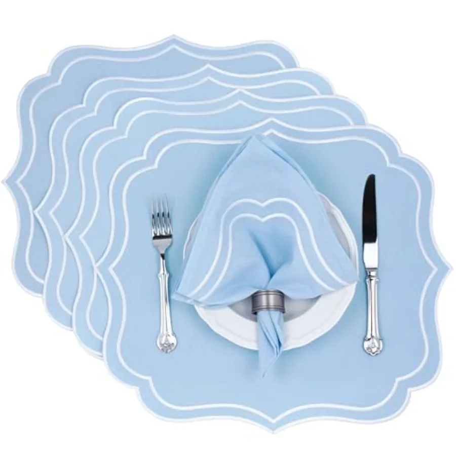 

Набор из 4 хлопковых льняных салфеток для стола - Двухслойные, машинная стирка, с фестончатым краем и вышивкой - Для свадьбы, весны и лета