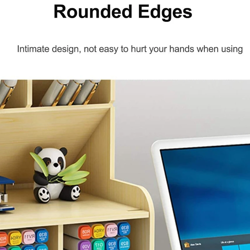 Wooden Desk Organizer, DIY Pen Holder Storage Box Desktop Stationery Storage Rack, Pan Organizer Caddies image 6