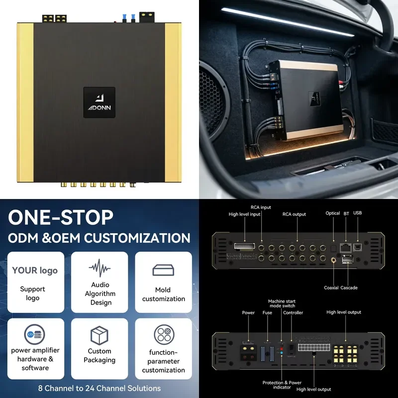 12 Channel 12V Car Audio Amplifier with Built in DSP Equalizer Frequency Divider RCA Bluetooth Stereo System for Car Upgrades