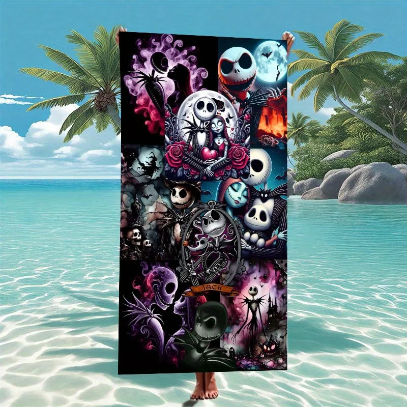 

1 шт. Пляжное полотенце Disney «Кошмар перед Рождеством»: полиэстер, 2D-принт, жуткий мультфильм. Подарок — быстросохнущий пляж унисекс