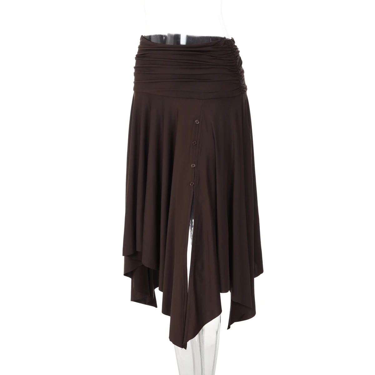 Hugcitar Modischer, hoch taillierter, geraffter Rock mit Schlitz und Knöpfen, sexy, plissiert, unregelmäßig, Midirock, Sommer-Outfit für Damen, Streetwear, Party, Urlaub – Detail 2