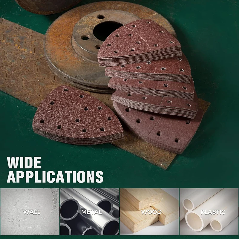 60PCS Mouse Sander Sandpaper 11 Holes Detail Sander Sandpaper Palm Sander Paper Hook and Loop Sander Pads Triangular Sanding - view 4