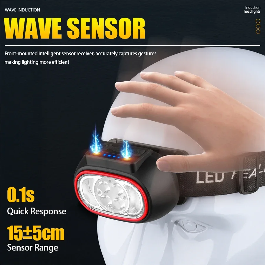 C2 Powerful 4 LED Sensor Headlamp USB Rechargeable Headlight Led Head Torch Camping Search Light Head Flashlight Fishing Lantern