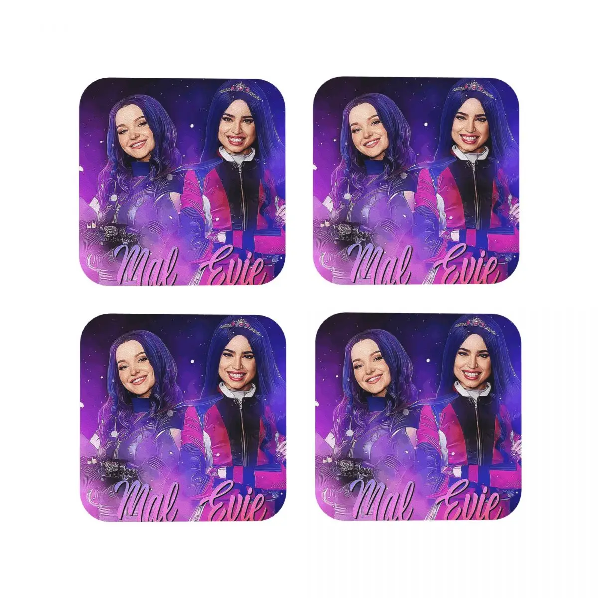 

Mal And Evie - Descendants Coasters Kitchen Placemats Waterproof Insulation Cup Coffee Mats Decor Home Tableware Pads Set of 4