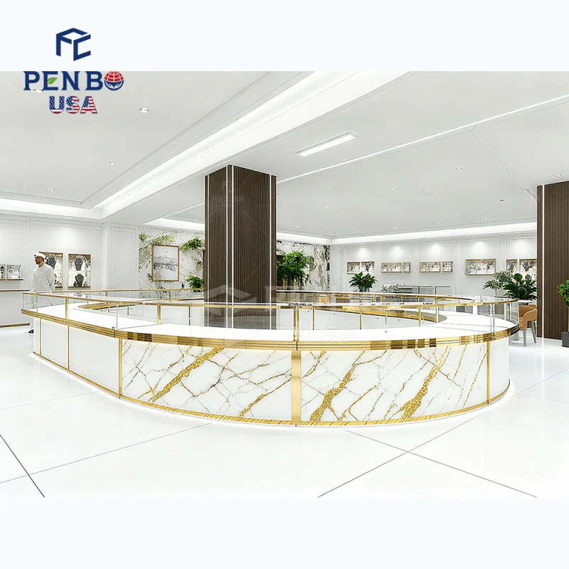 custom.Ultra-Bright Led Backlit Tempered Glass Round Jewelry Display Counter White Style Exclusive Display Cabinets Jeweller