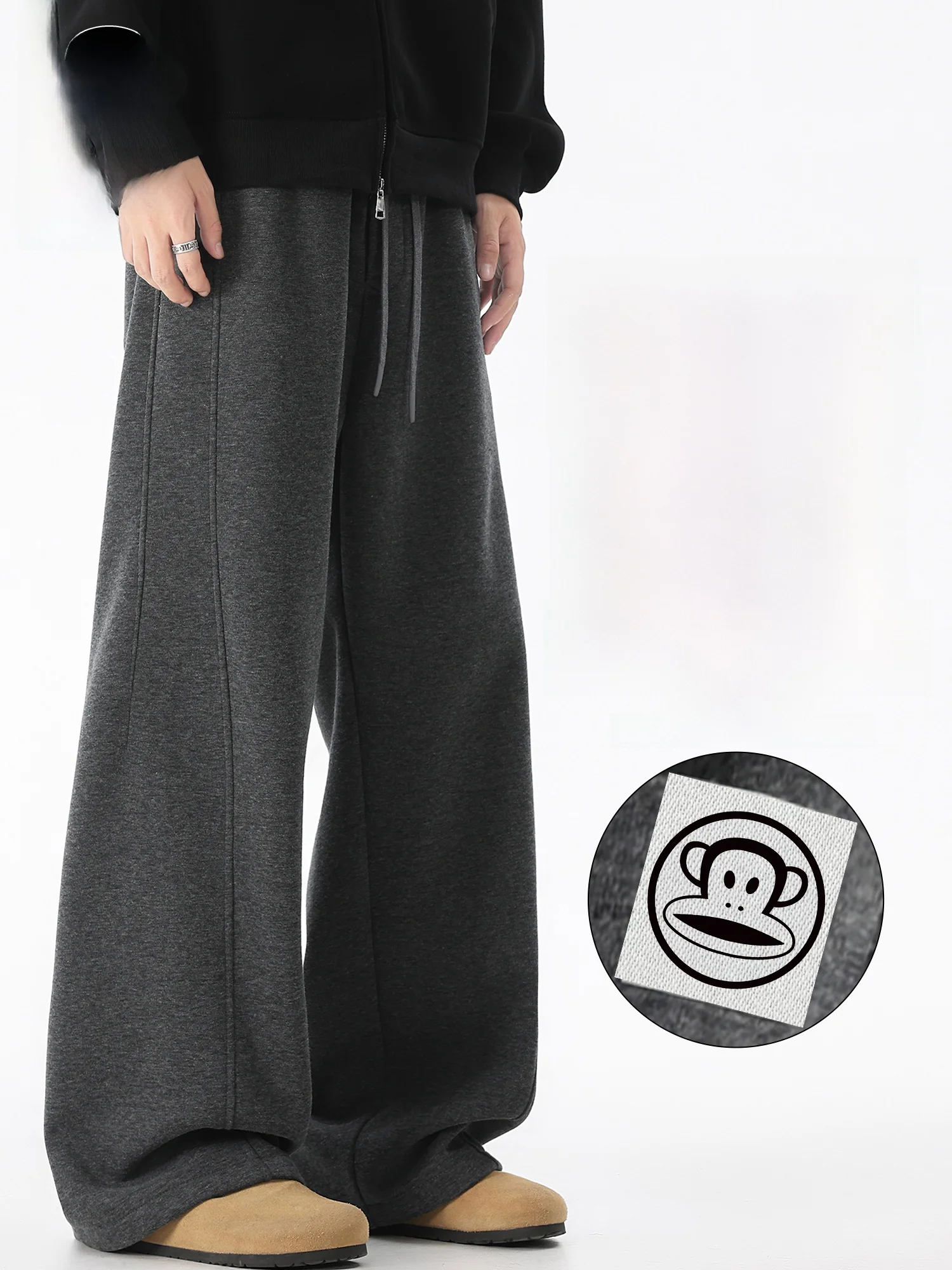 

Мужские весенние свободные брюки Paul Frank American Decosition Splicing с широкими штанинами, вязаные, повседневные, драпирующиеся, комфортные, прямого кроя