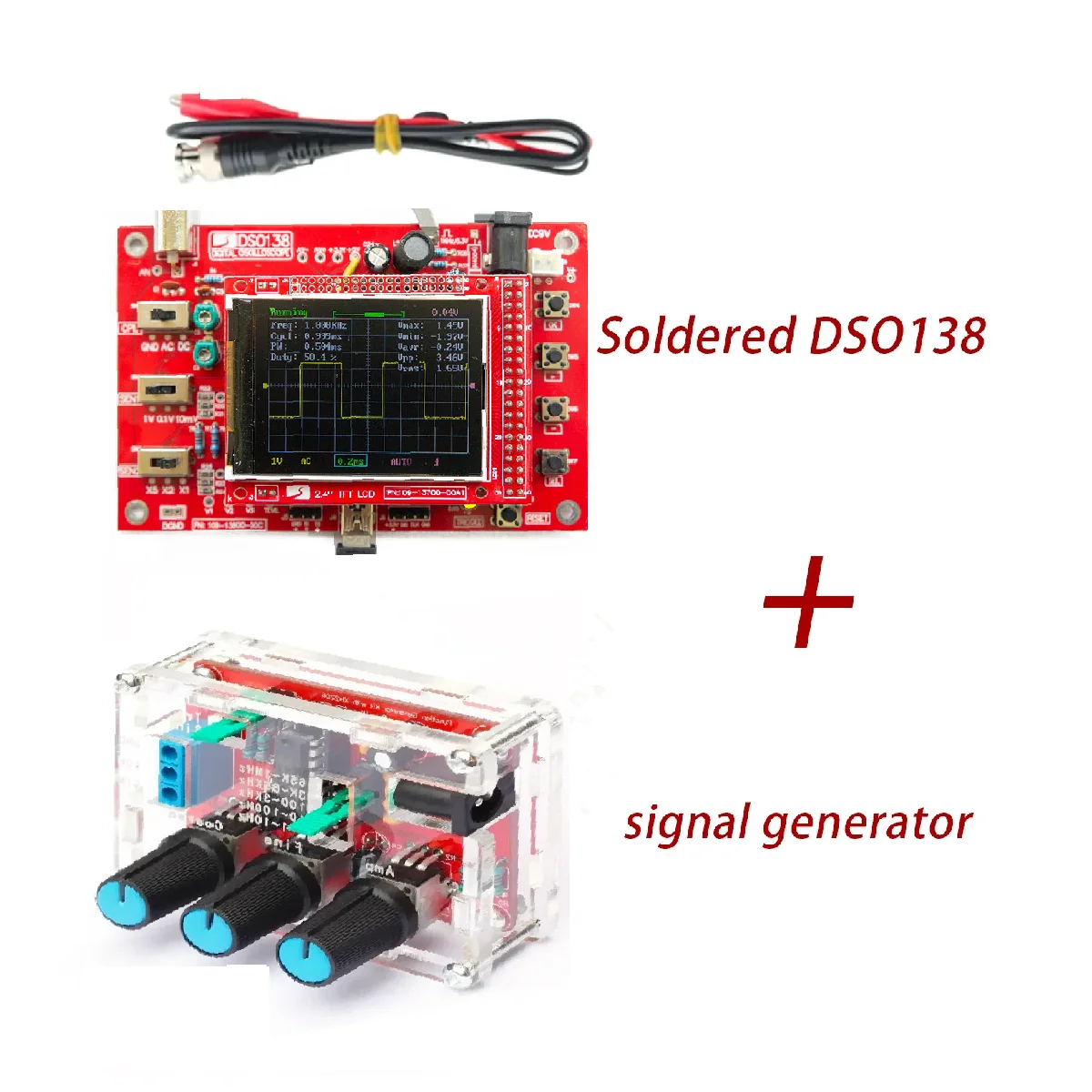 DSO138 Fully Assembled Digital Oscilloscope 2.4 inch TFT LCD Display Probe Test Clip Acrylic Case Oscilloscope DIY KIT